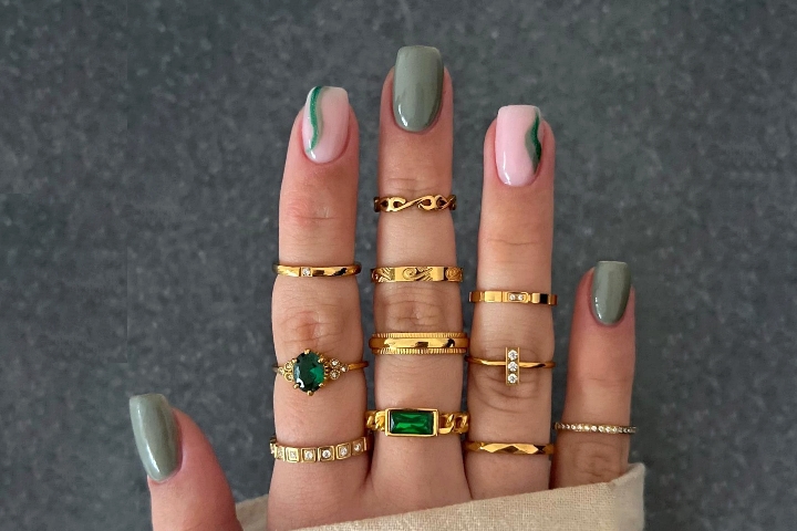 Оттенки зелёного в дизайне ногтей